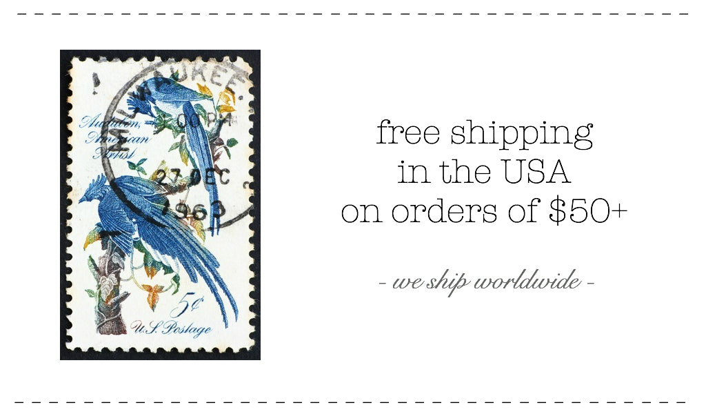 Vintage postage stamp with image of blue bird on it.  Free shipping in the USA on orders of $50+.  We ship worldwide.  Click for our policies and shipping information.
